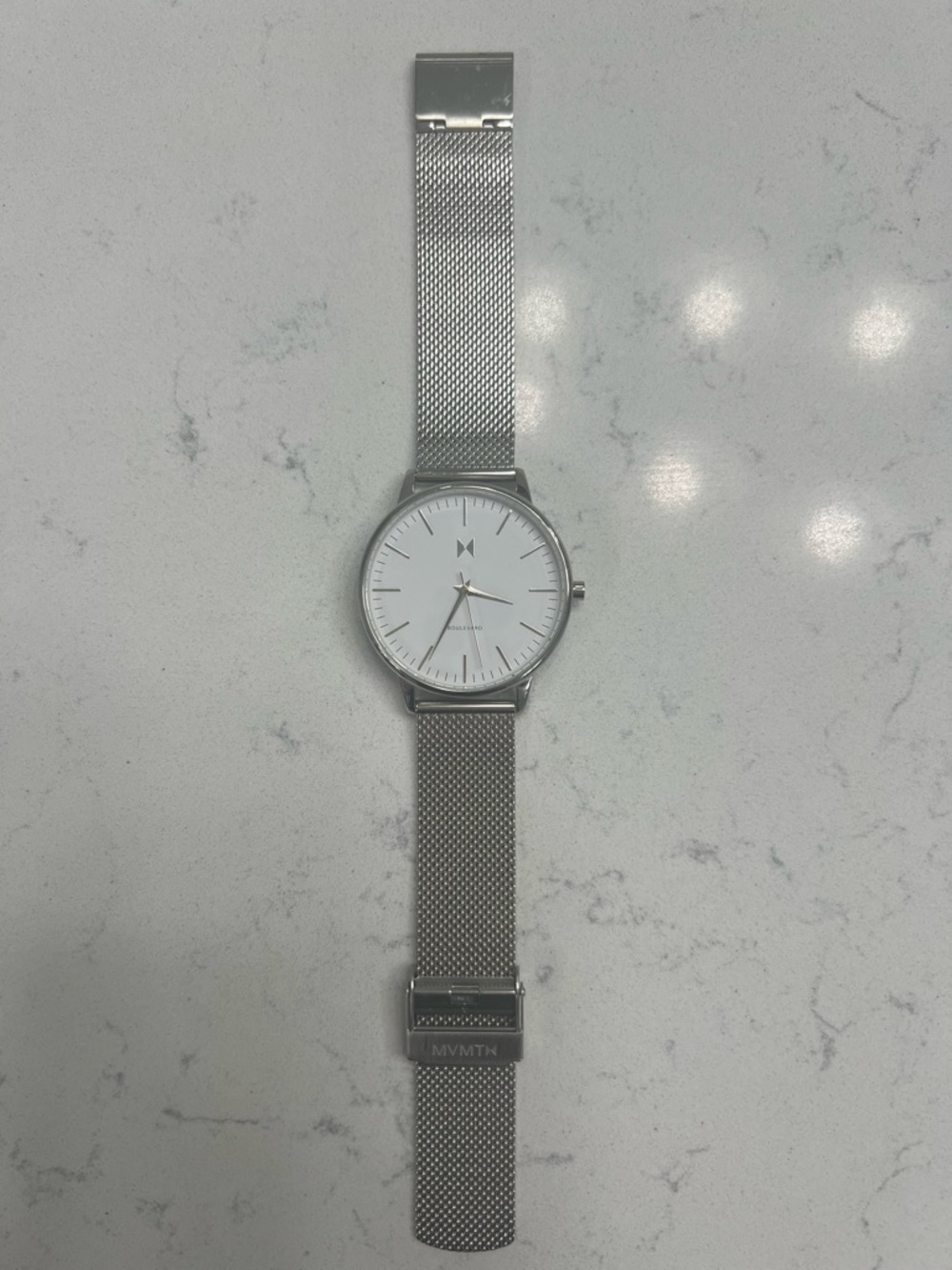 MVMT Silver Mesh Band White Dial Watch